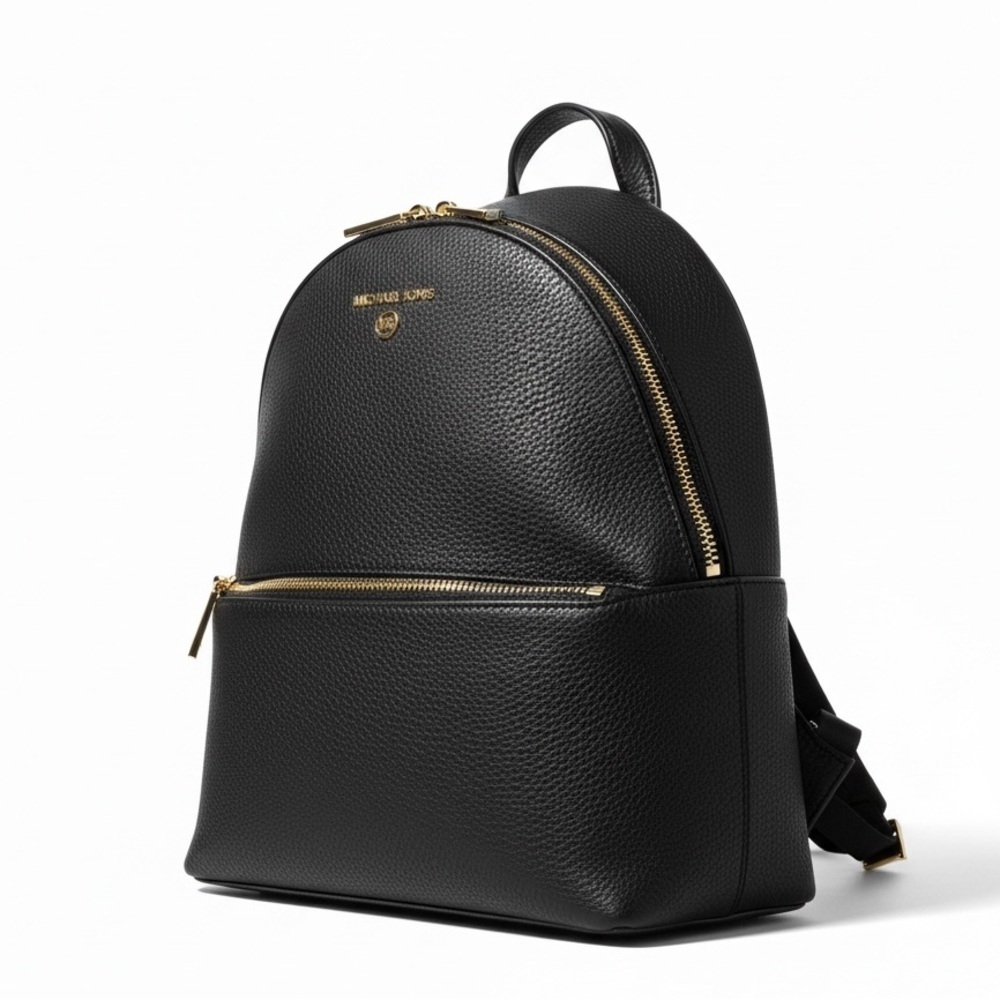 Michael Kors Pebbled Leather Backpack Black Gold Hardware EUC - Picture 4 of 9